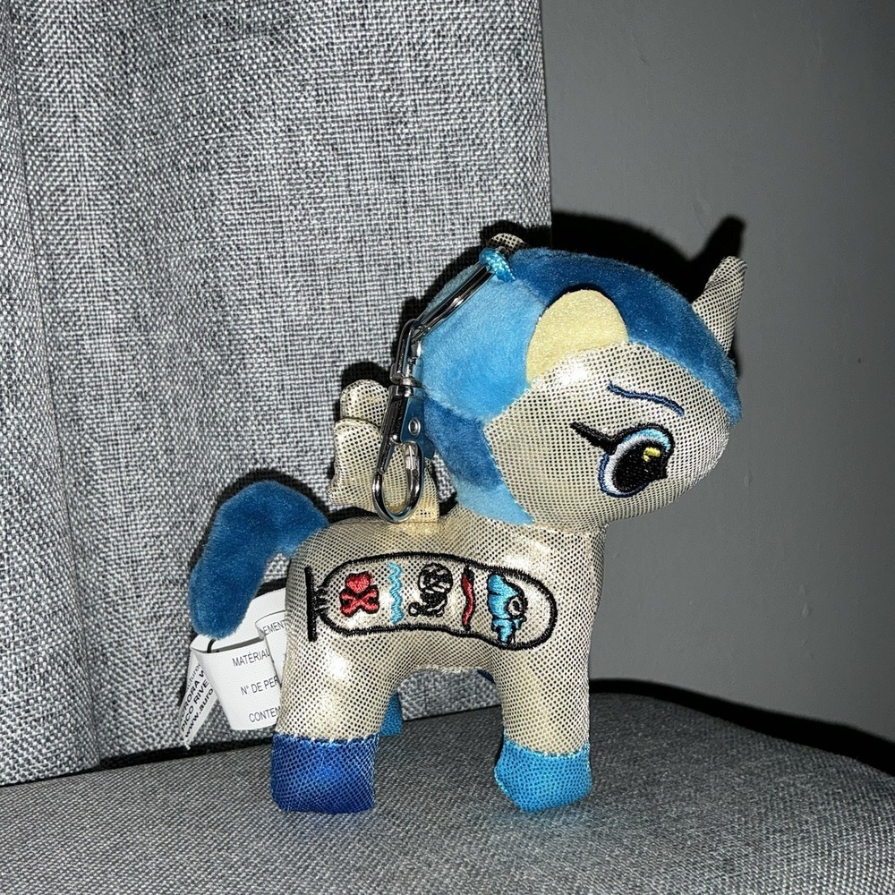 Tokidoki Plush Unicorno Cleo 4" Unicorn Blue Gold Metallic Keychain Clip On